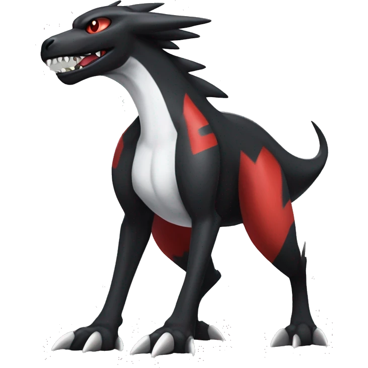 Black Cool Edgy Nargacuga-Houndoom-Garchomp Fakémon with Red and white Edgy markings, full body emoji