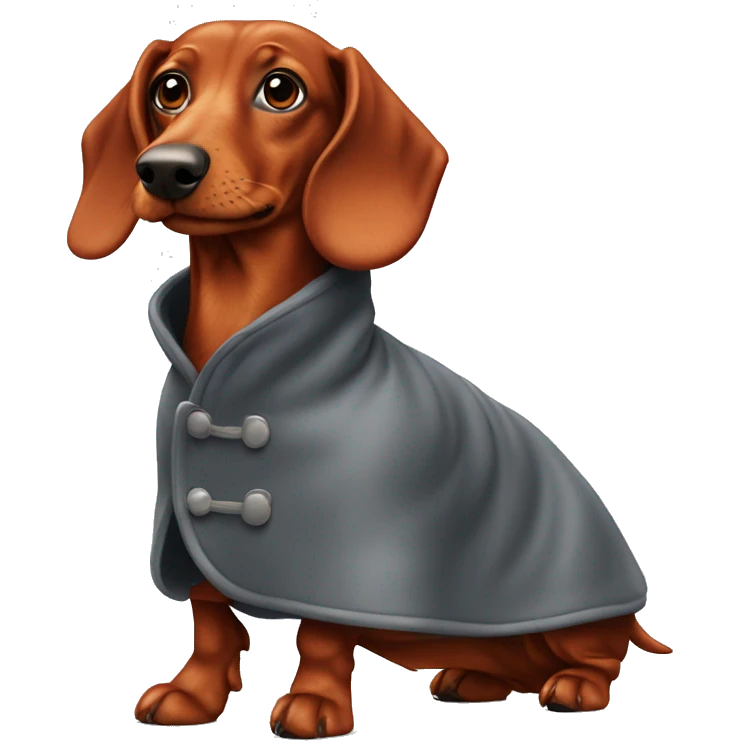 red Dachshund waring a cloud 7 coat emoji