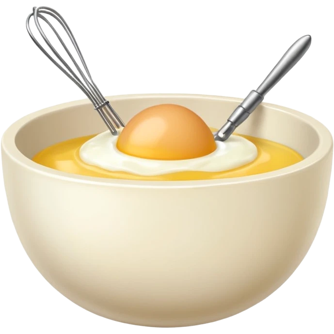 beaten egg in a bowl, There is a whisk inside the bowl. emoji