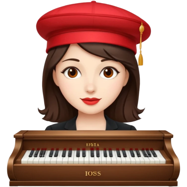 Brunette in red pianista emoji