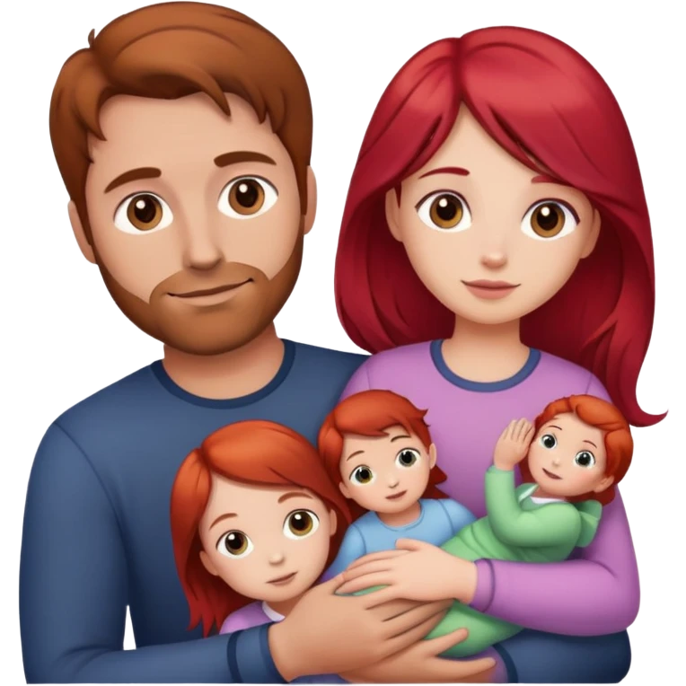 A man with brown hair holding a child, a daughter, and a girl with red hair by the hand emoji