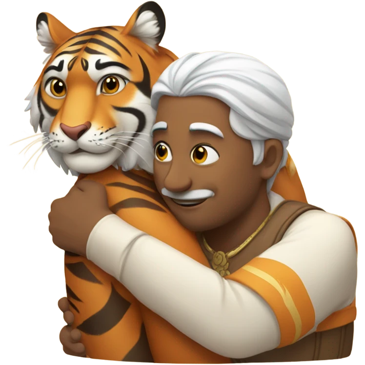 Indian man hugging contented tiger emoji