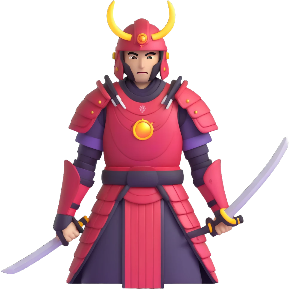 male warrior in samurai armor with glowing halo, nomadic traveler emoji