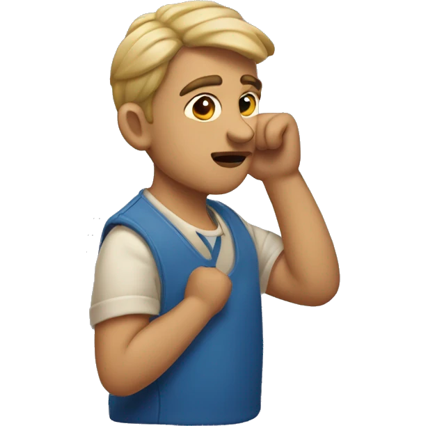 The man holds his hand behind his ear and bites his lip emoji