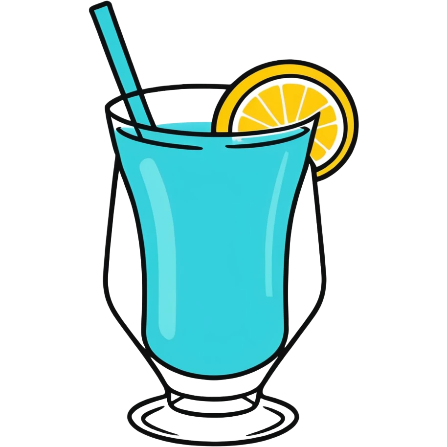 blue curaçao tropical cocktail in a hurricane glass, flat vector illustration emoji