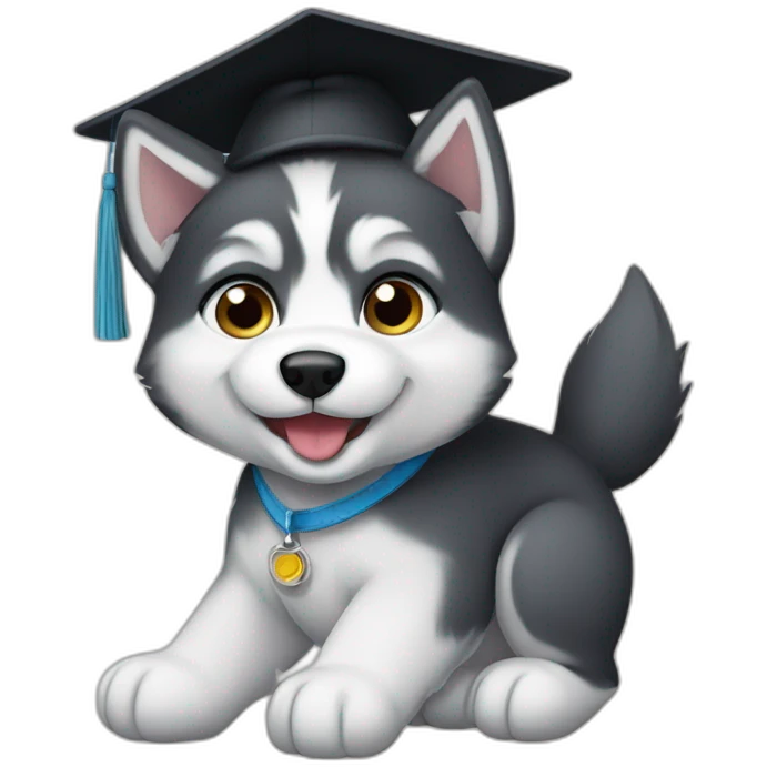 Husky puppy in mortarboard emoji