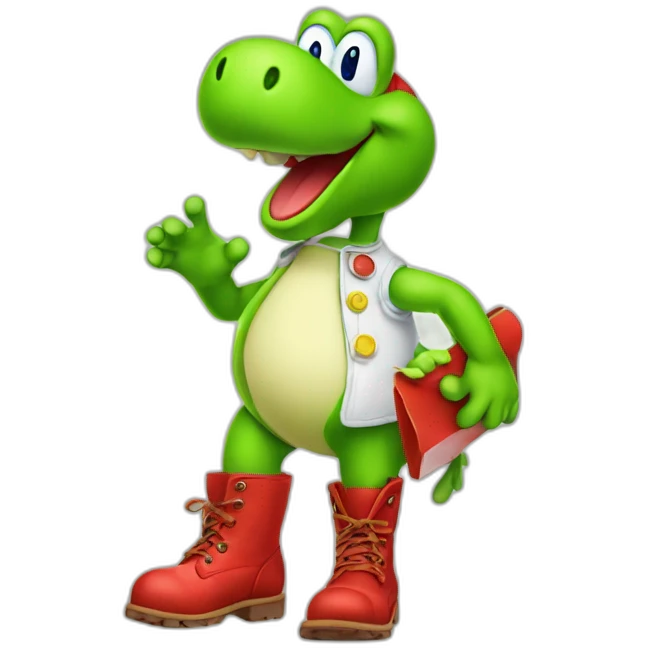 yoshi wearing red boots holding a sign  emoji