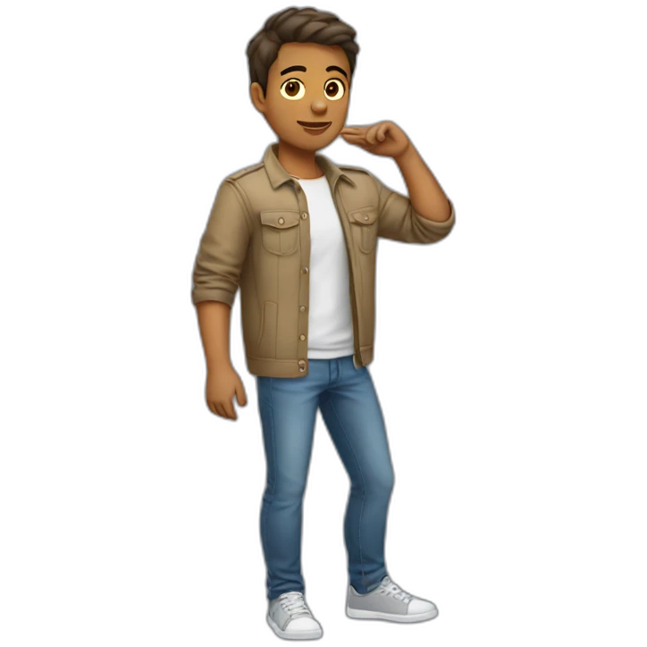 Young man casual outfit saluting emoji
