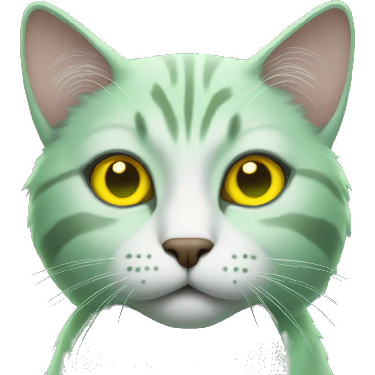 Green cat with yellow eyes  emoji