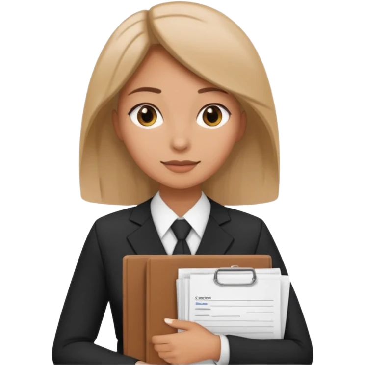 A woman wearing official dress and has a pile of documents in her hand  emoji