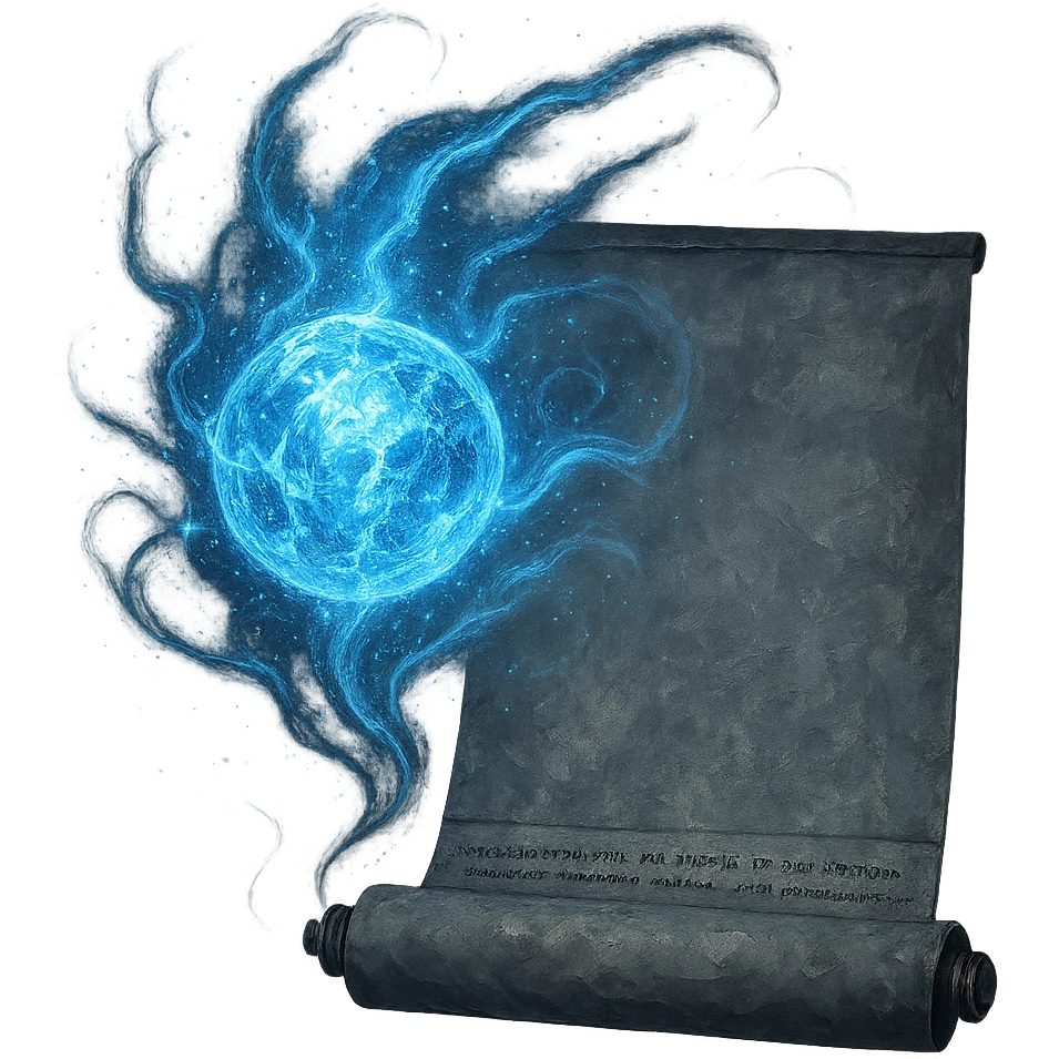 Create an image of a globe glowing with ice magic, inspired by Elden Ring glintstone sorcery icons. The globe should float outside of the scroll, surrounded by icy blue magical energy, frosty sparkles, and ethereal effects, similar to how magical elements appear outside of glintstone scrolls. Use a transparent background. The style should evoke the mystical and ethereal feel of Elden Ring's glintstone sorcery icons. emoji