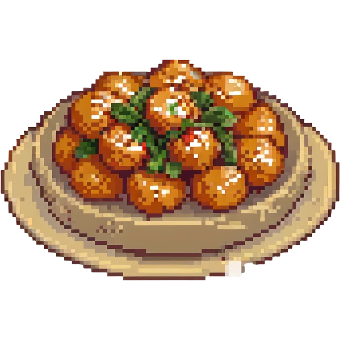 a plate of meatballs with tomato sauce, pixel art style emoji
