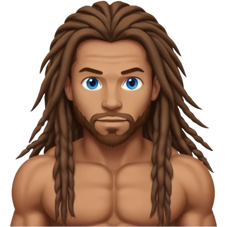 muscular man with long brown dreads and blue eyes emoji