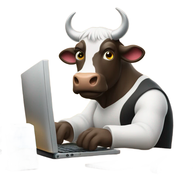 bull using computer emoji