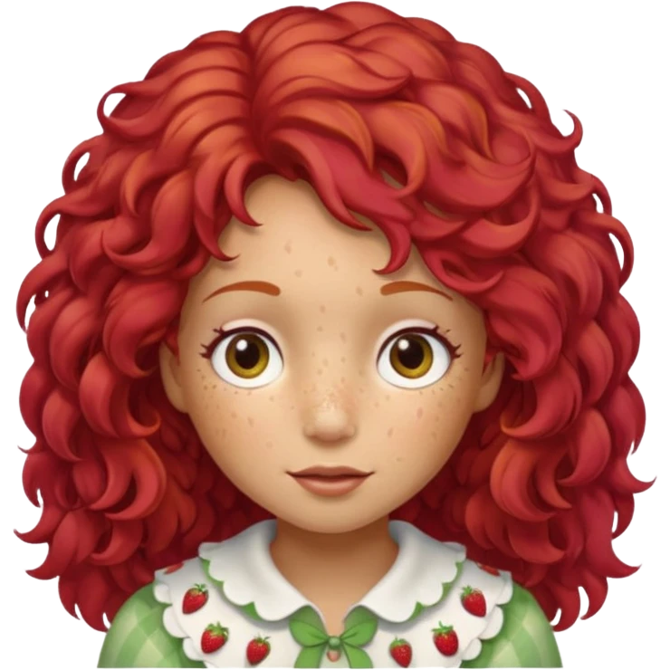 strawberry shortcake the character but with wild eyes and frizzy hair to mimic an insane person emoji