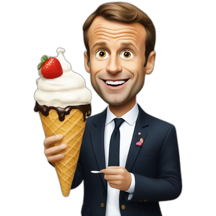 Emmanuel Macron eats an ice cream emoji