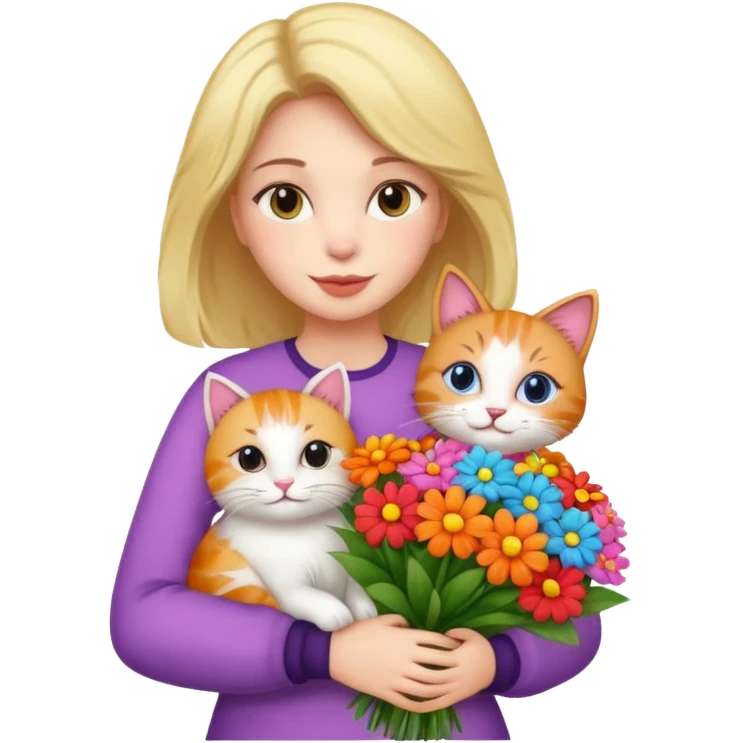 woman holding bouqet and cat emoji