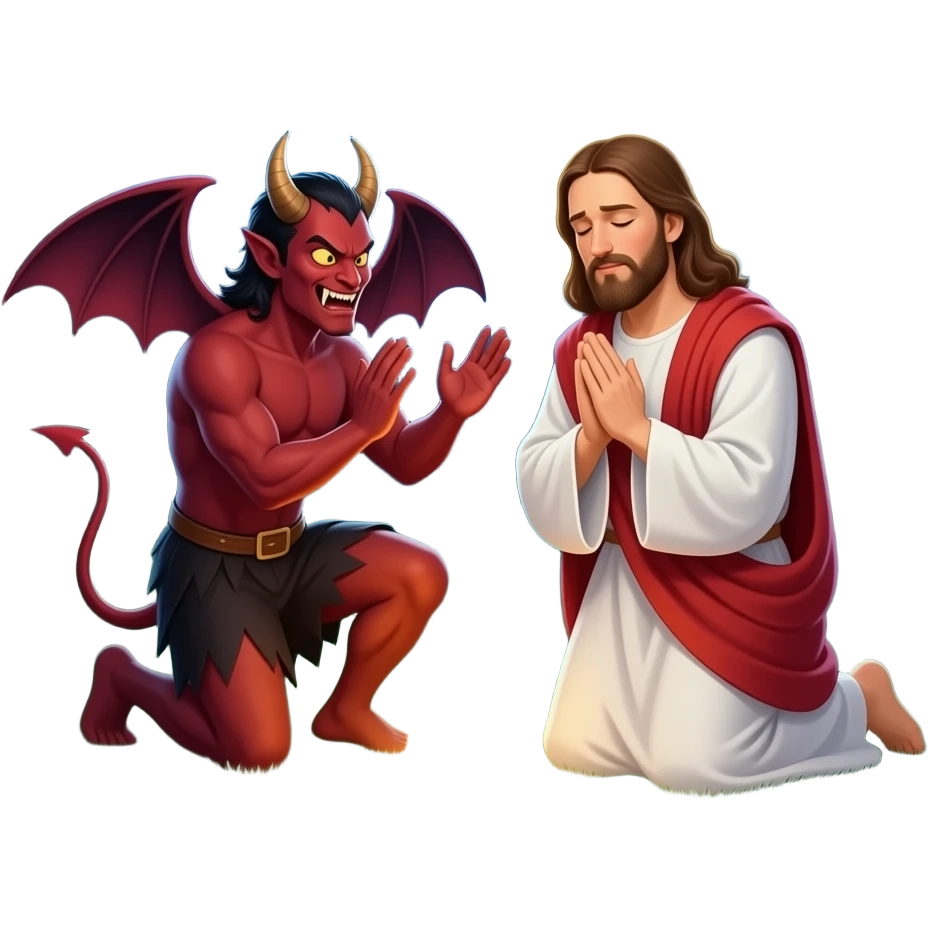 Jesus being tempted in the garden at night by Satan while praying emoji