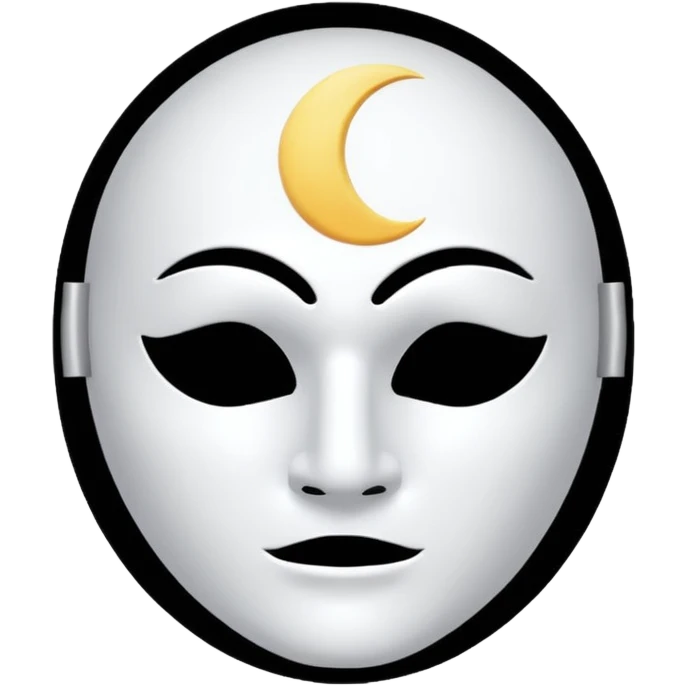 blank white no-mouth-hole masculine mask with moon crescent with black hole shape on forehead  emoji