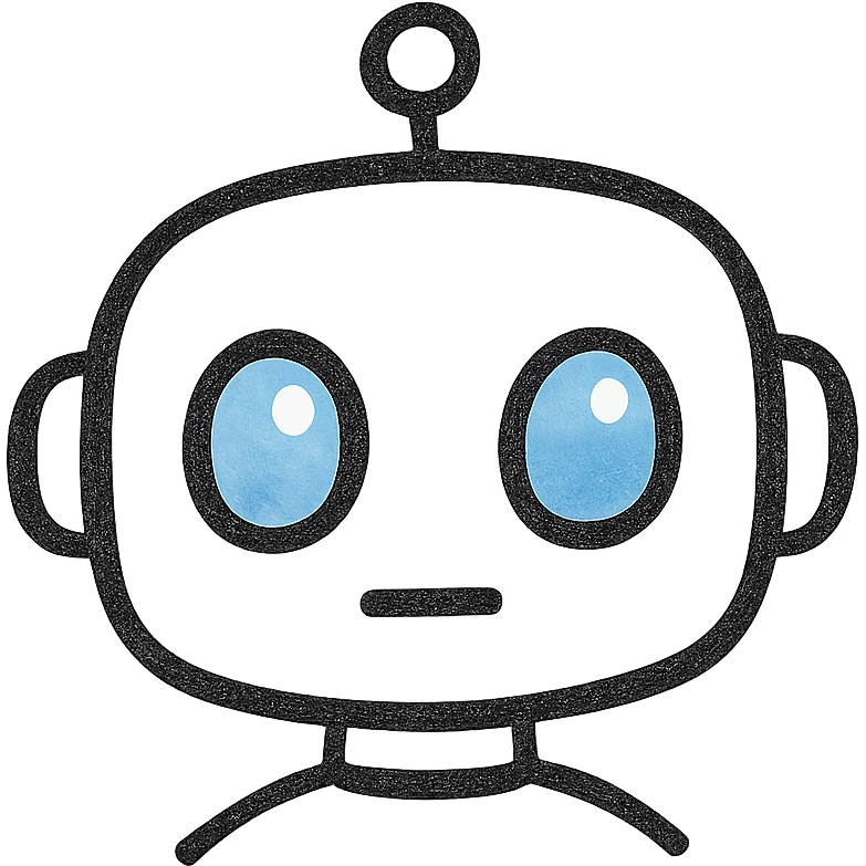 Change the robot head color to white while keeping the same cute shape and light blue eyes. Only edit the head. Maintain a minimalistic style with black outlines and no fill. emoji