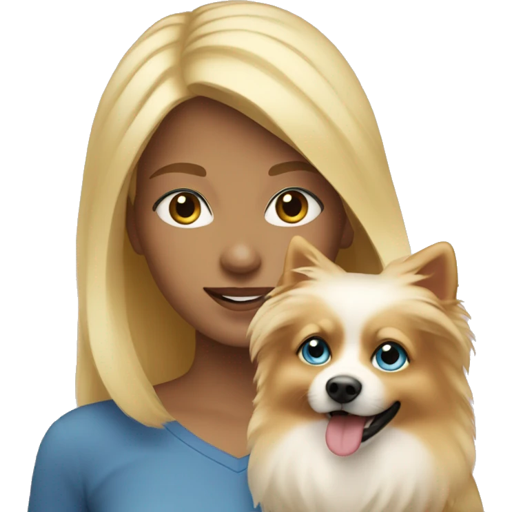 Blonde girl blue eyes holding spitz  emoji