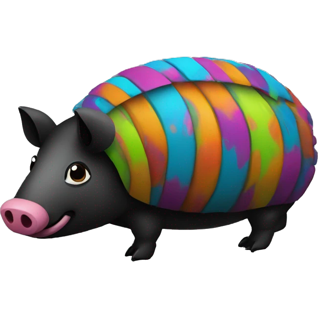 Multicolored Graffiti patterns on a black pig armadillo centipede emoji