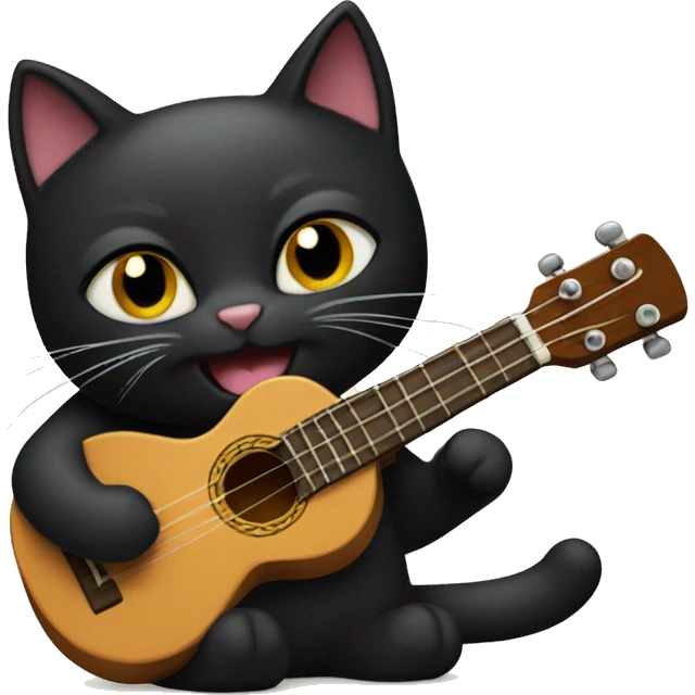 A black cat playing the ukulele emoji
