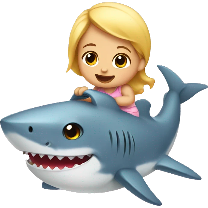 Cute baby girl, riding a shark emoji