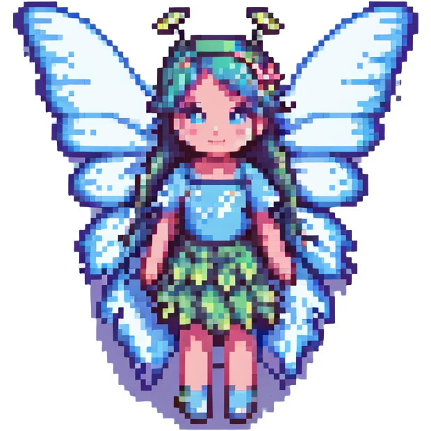 fairy with butterfly wings in pastel colors in pixel art style emoji
