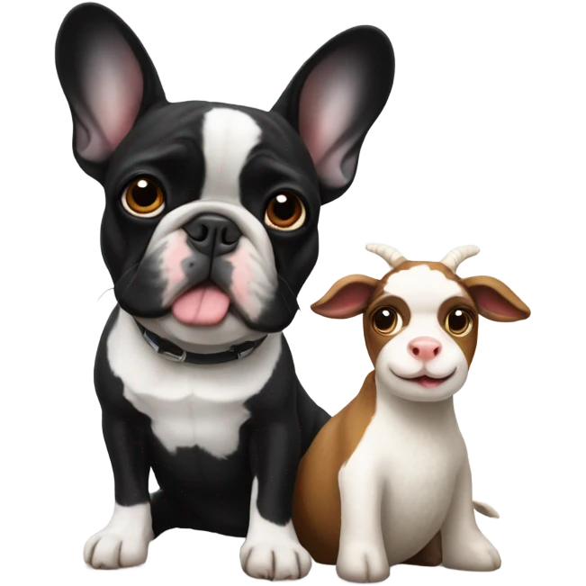 Black and white french bulldog with a goat emoji