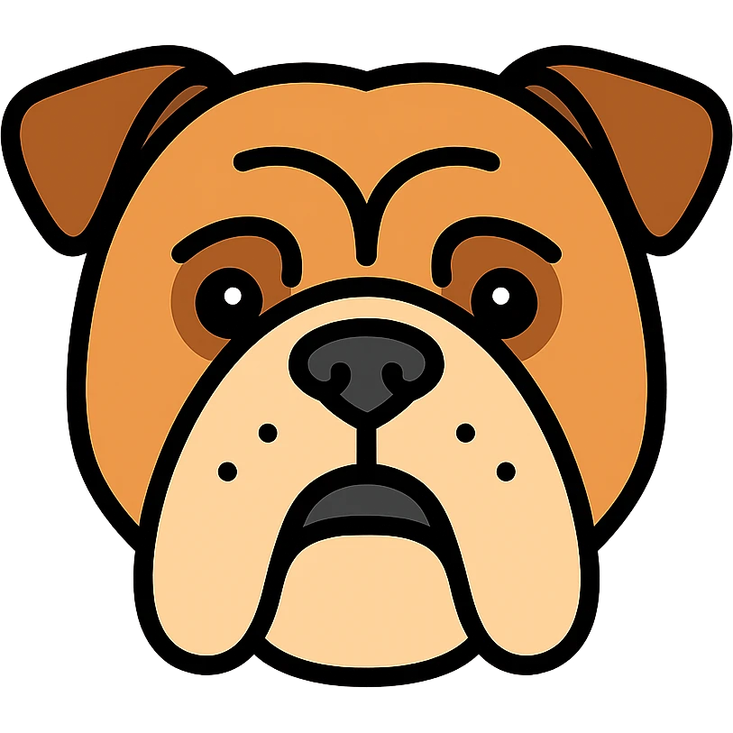 English bulldog, head only, classic wrinkled face, clear outlines, color icon style emoji