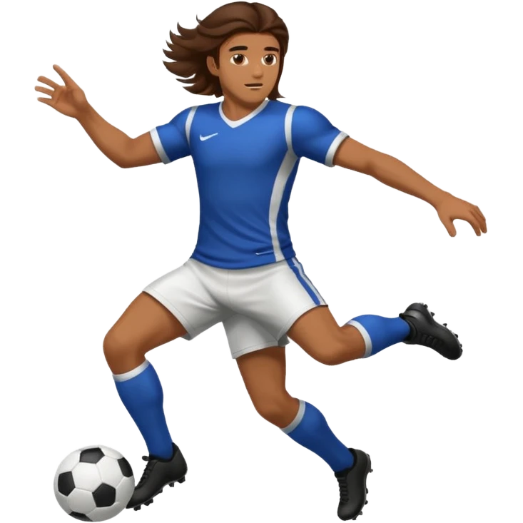 Long Haired Football Players, Male player with long hair kicking ball emoji