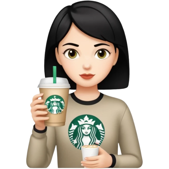 white girl with short black hair drinking starbucks emoji