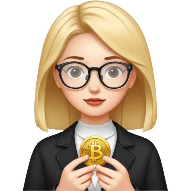 A girls with glasses holding crypto  emoji
