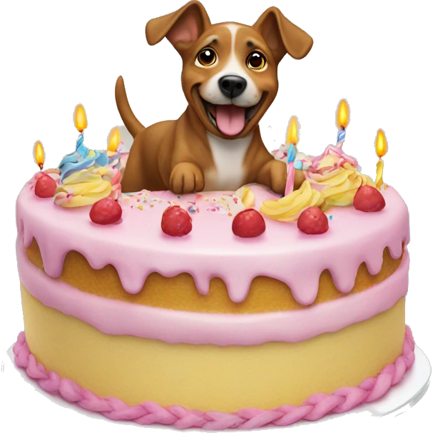 Dog jumping out of birthday cake emoji