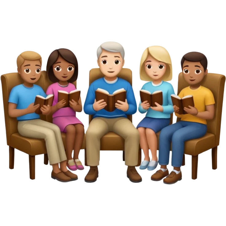 Room of people sitting in chairs reading the bible emoji