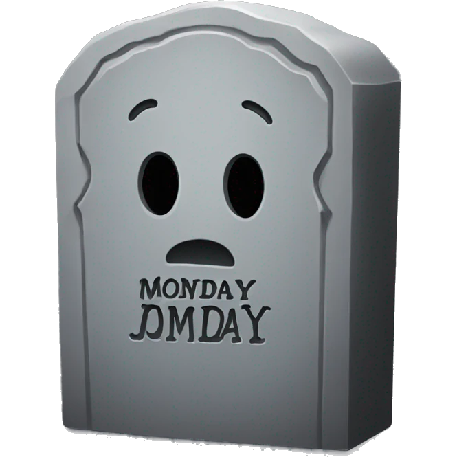 Tombstone that says MONDAY emoji