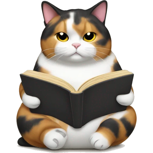 Fat calico cat reading emoji