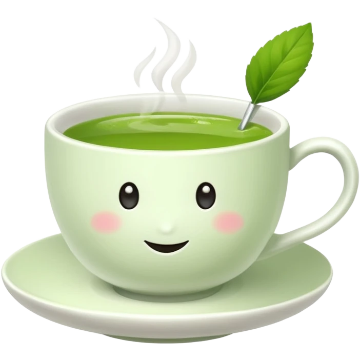 white ceramic tea cup with mattcha emoji