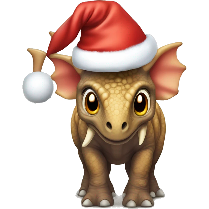 A triceratops with Christmas hat emoji