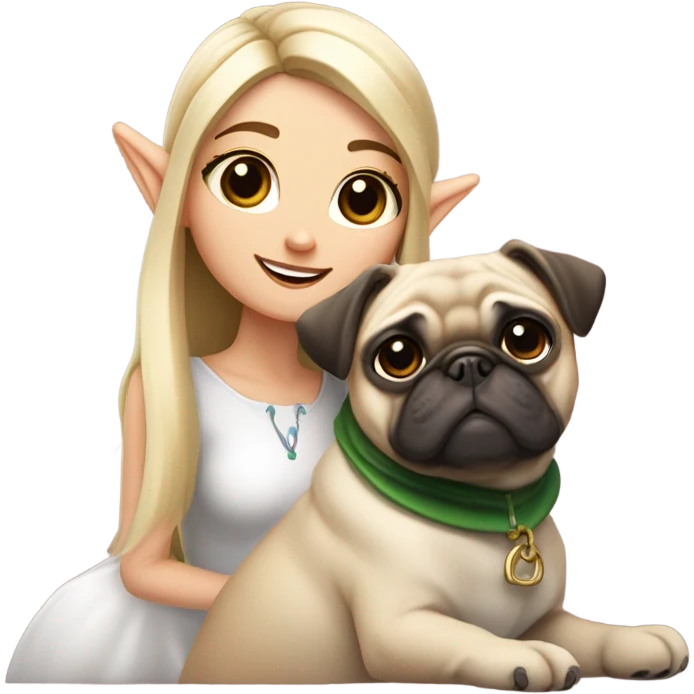 white girl elf with dog pug emoji