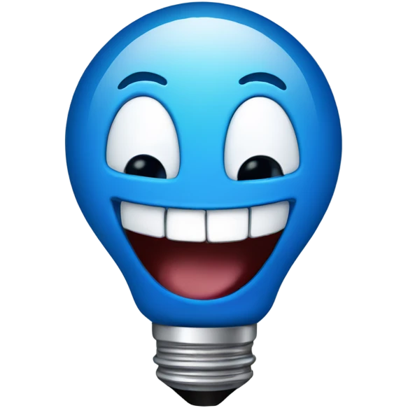 A blue bulb laughing emoji