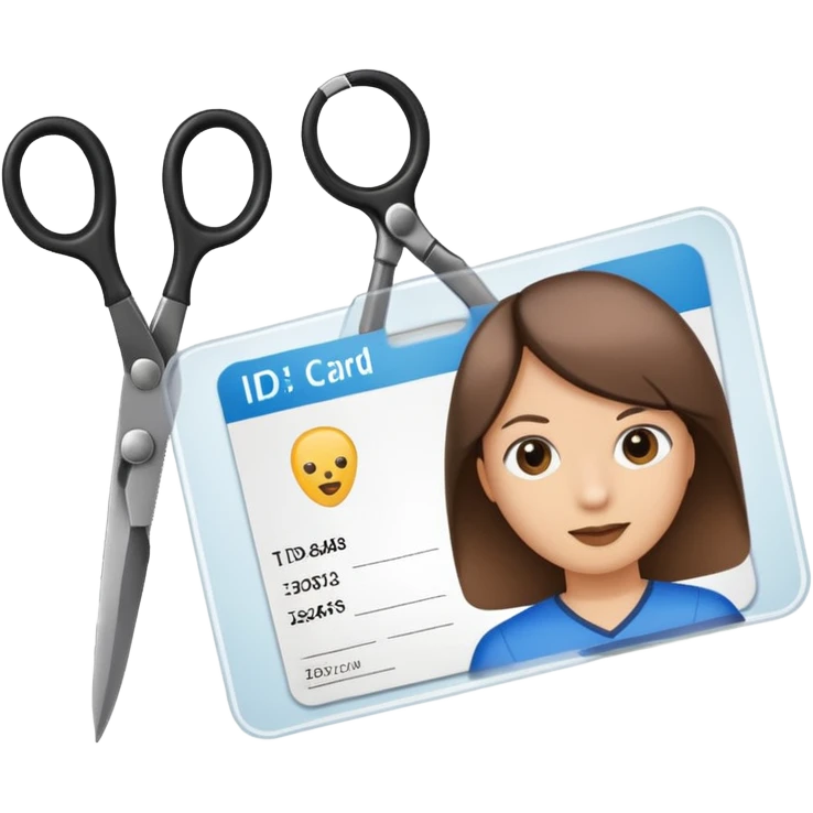 Scissors cutting an ID card in 2 parts .hyper realistic emoji