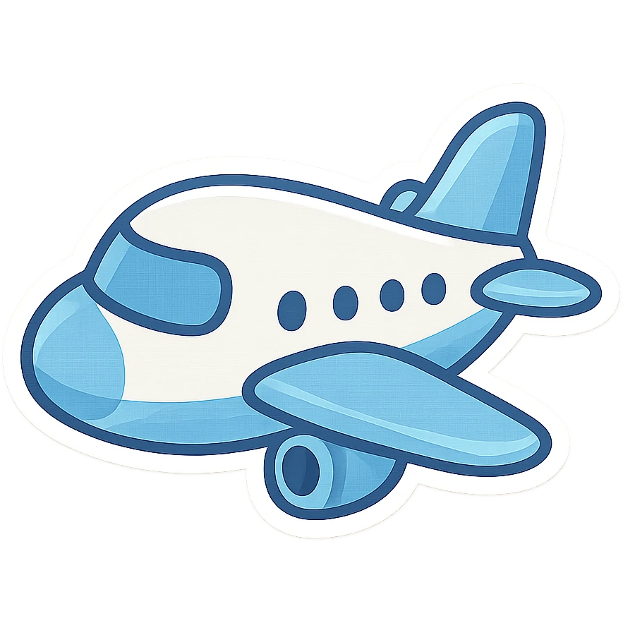 small airplane emoji, blue and white, cartoon style emoji