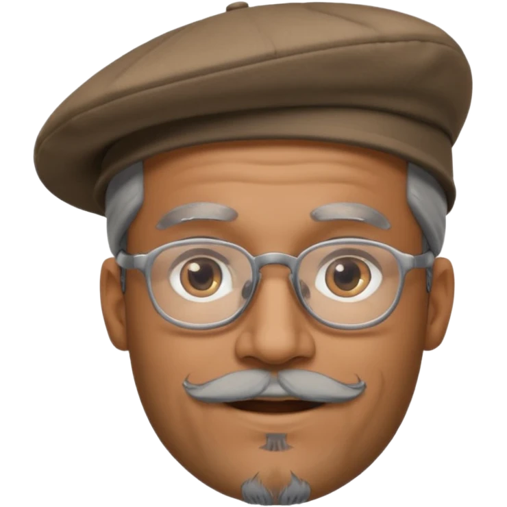 Brown man slightly smiling showing with hat, clear glasses and a gray goatee emoji