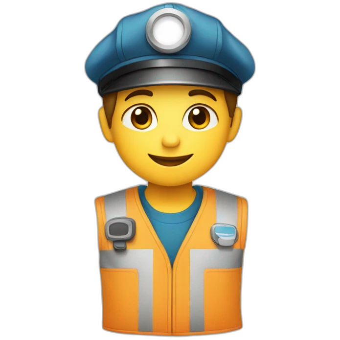 An little boy with engineer uniform. Logo “FE” on his hat emoji