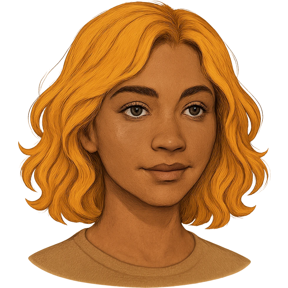 human girl head, medium tanned skin, wavy shoulder-length orangish yellow hair, style 4 emoji