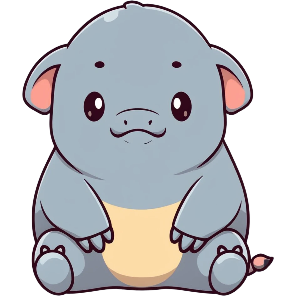 WOSH (Homunculus Loxodontus), a gray blob-like creature with wrinkled skin, no neck, tiny hands resting on lap, patiently waiting emoji