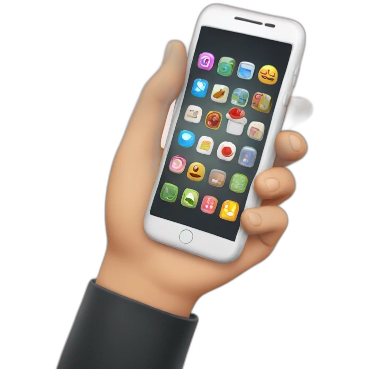 hand holding mobile with apps emoji