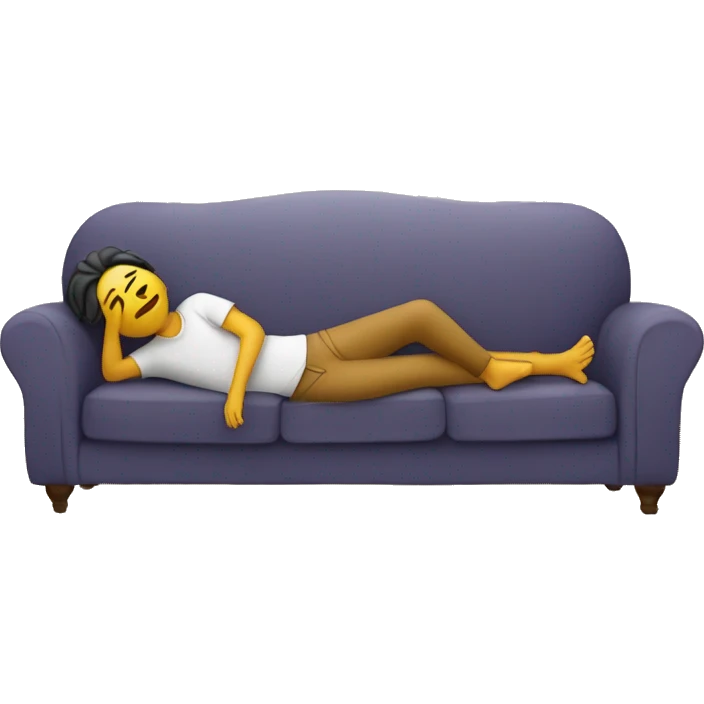 A person lying on a sofa, one leg crossed over the other, with hands behind the head, relaxing in a cozy setting emoji
